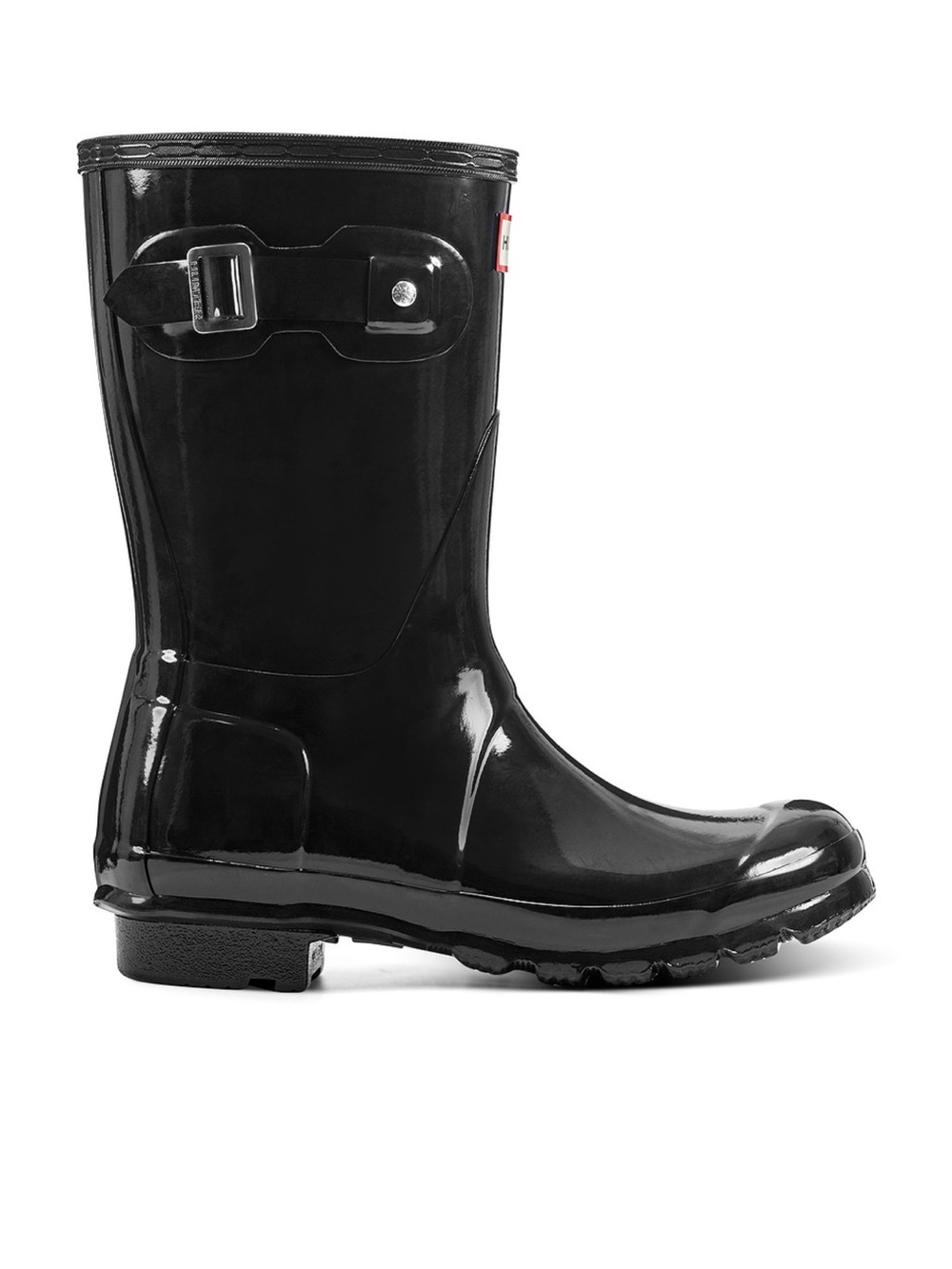 Hunter Glossy Black Mid-Calf Rain Boot with Side Buckle - Picture 2 of 9